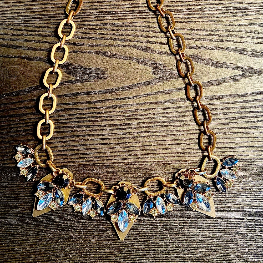 Gold And Blue Chunky Fashion Necklace